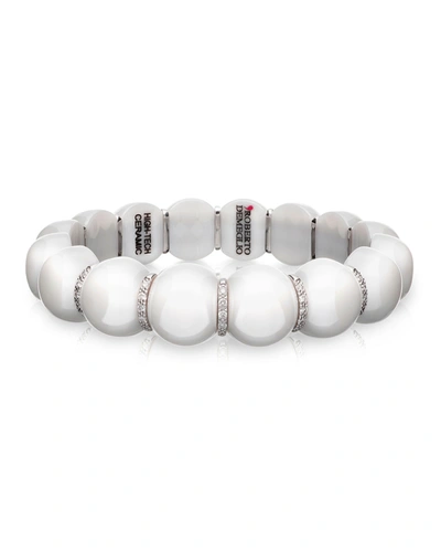 Roberto Demeglio Dama Ceramic Beaded Stretch Bracelet With White Diamonds In White Ceramic