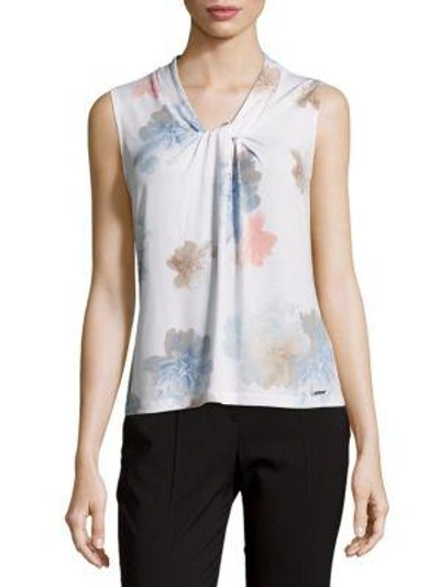 Calvin Klein Twisted Front Top In White Multi