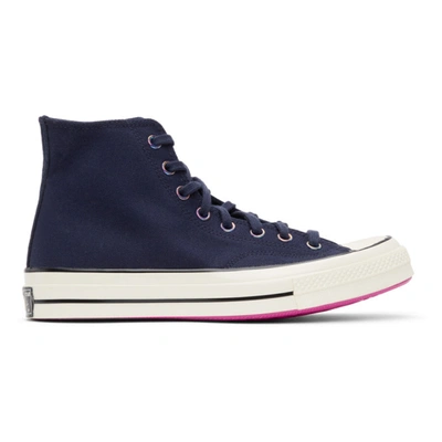 Converse Navy Heart Of The City Chuck 70 Hi Sneakers In Obsidian/bold Citron/egret