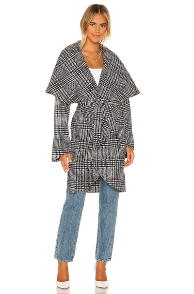 Norma Kamali Glen Plaid Shawl Wrap Coat In Plaid Tweed