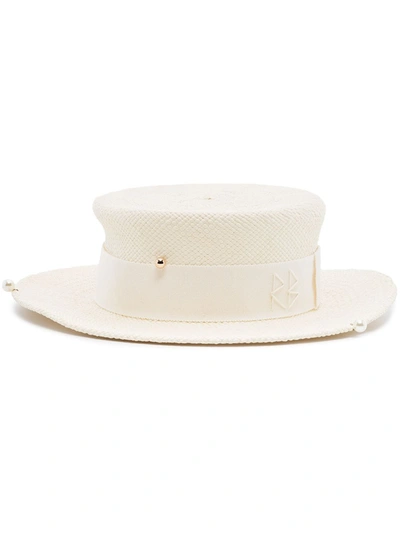 Ruslan Baginskiy Straw Hat With Chain Shoulder Strap In White