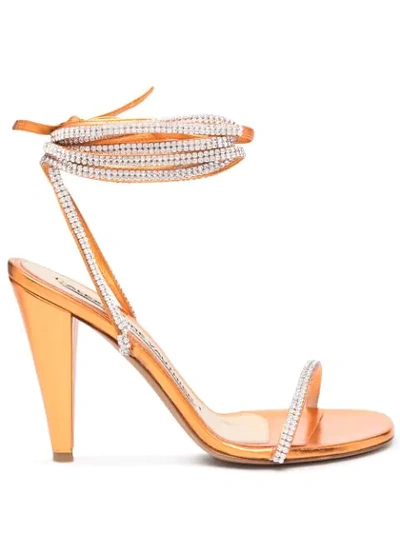 Alexandre Vauthier Crystal Embellished Metallic Sandals In Orange