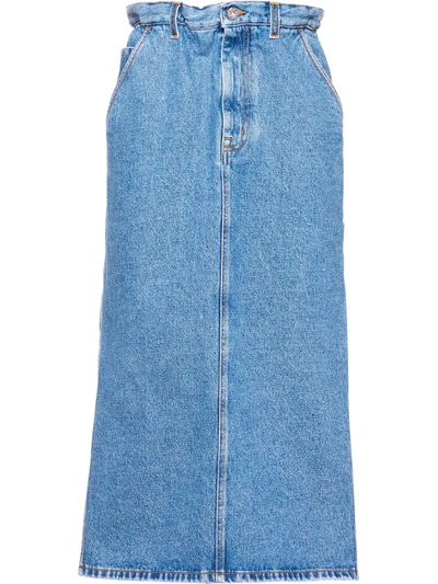 Miu Miu Iconic Denim Paper Bag Midi Skirt In Blue