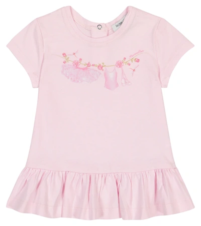 Monnalisa Baby Printed Cotton T-shirt In Pink