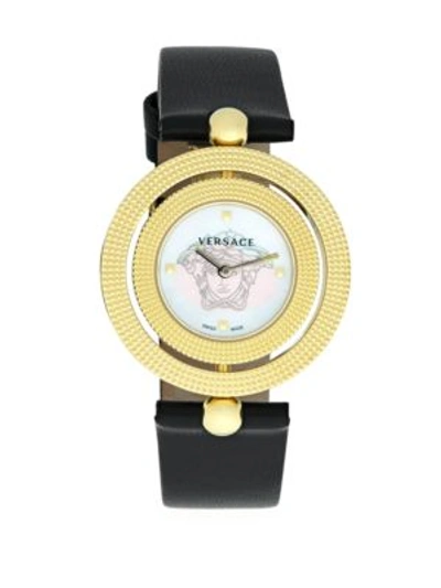 Versace Textured Leather Strap Watch In Yellow Gold