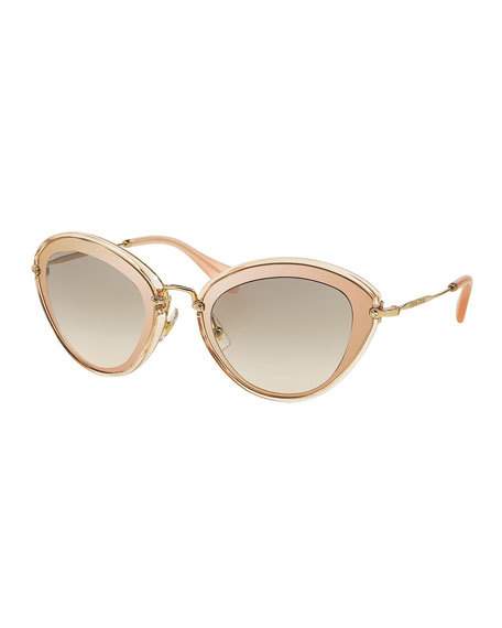 Miu Miu Plastic & Metal Cat-eye Sunglasses, Pink | ModeSens