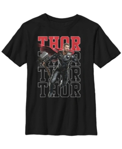 Fifth Sun Kids' Marvel Big Boys Avengers Endgame Thor Pose Name Stack Short Sleeve T-shirt In Black