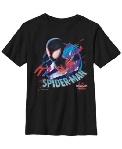 Fifth Sun Kids' Marvel Big Boys Spiderverse Spider-man Neon Split Short Sleeve T-shirt In Black