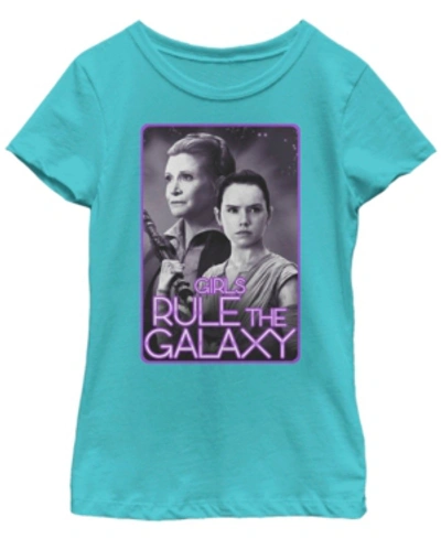 Fifth Sun Kids' Girl's Star Wars The Force Awakens Leia And Rey Rule The Galaxy Child T-shirt In Tahiti Blue