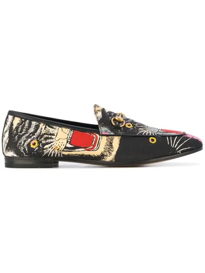 Gucci Black Angry Cat Print Loafers In Multicolour