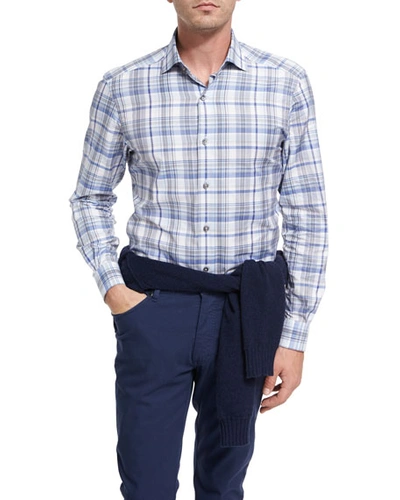Ermenegildo Zegna Oversize-plaid Cotton Shirt, Blue