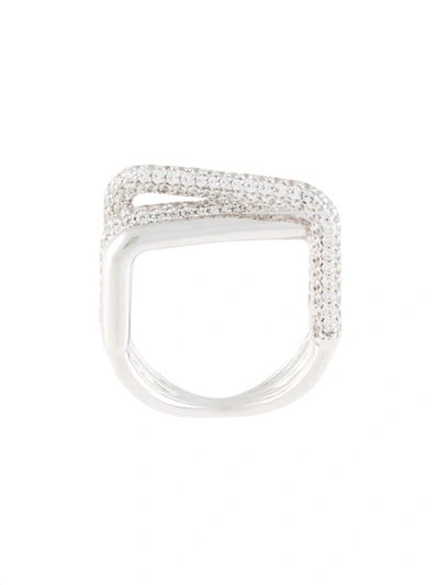 Apm Monaco Toi Et Moi Rectangular Ring In Silver