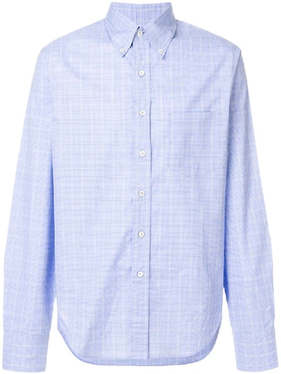 Prada Button-down Collar Checked Cotton Shirt In Blue Multi