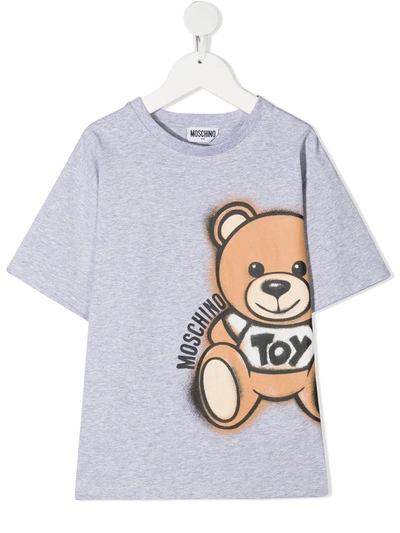 Moschino Kids' Teddy Graphic-print T-shirt In Grey