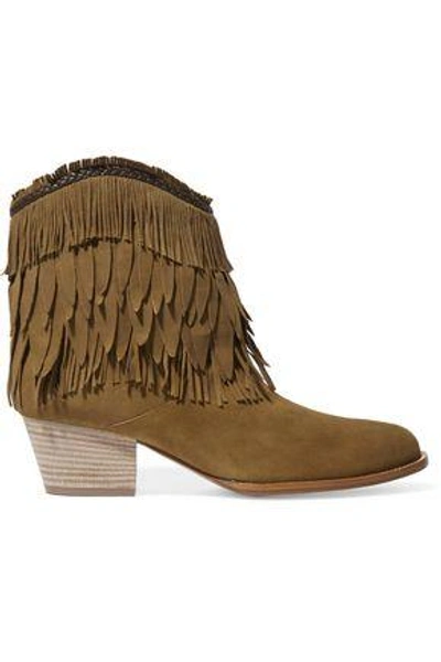 Aquazzura Woman Pocahontas Fringed Suede Ankle Boots Tan