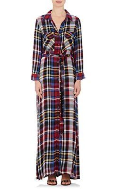 L Agence Cassie Flannel Belted Shirtdress In Red