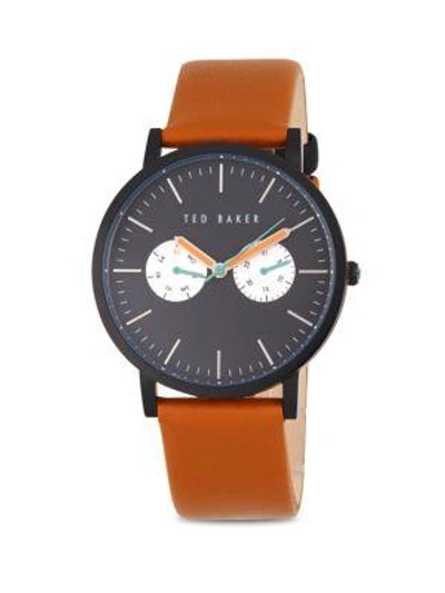 Ted Baker Round Leather Strap Watch In Tan