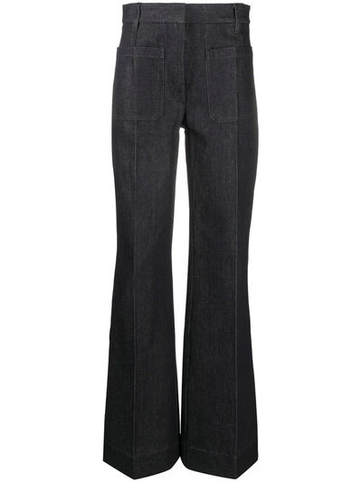 Victoria Beckham Centre Crease Patch Pocket Full Length Denim Jeans In Blue