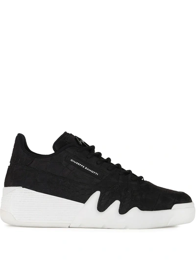 Giuseppe Zanotti Talon Croc-embossed Leather Low-top Trainers In Black