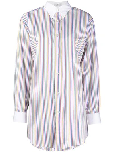 Etro Logo Striped Cotton Oversized Shirt In Multicolour