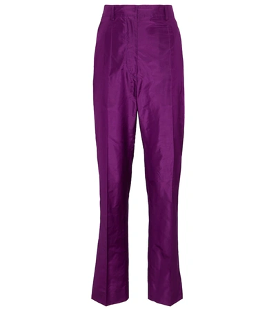 Prada High-rise Straight Silk Taffeta Pants In Ciliegio