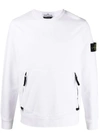 Stone Island Kangaroo Pocket Cotton Fleece Sweatshirt In White