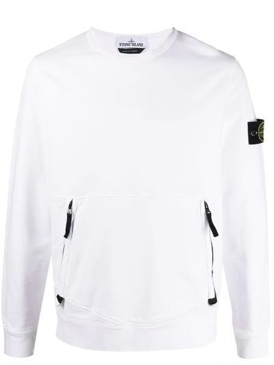 Stone Island Kangaroo Pocket Cotton Fleece Sweatshirt In White