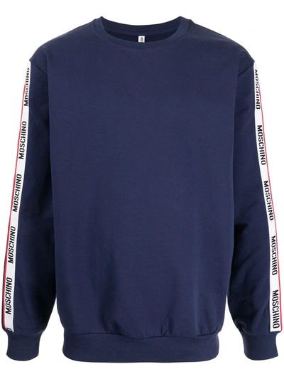 Moschino Branded-tape Cotton-blend Sweatshirt In Navy
