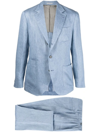 Brunello Cucinelli Single-breasted Linen Suit In Blue