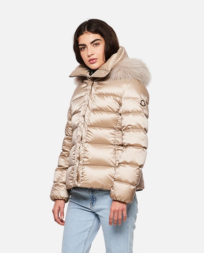 Moncler Hooded Padded Jacket In Beige