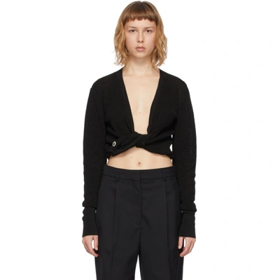 Jacquemus Knotted-front Cropped Linen-blend Top In Black