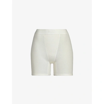 Skims High-rise Ribbed Stretch-cotton Boxers In White