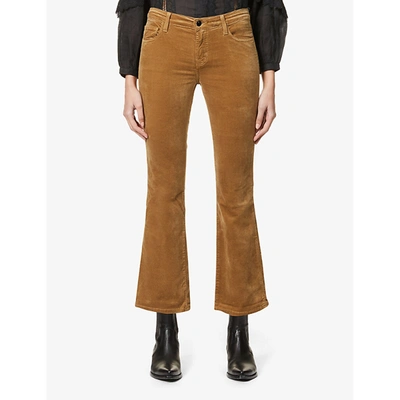 J Brand Womens Vienna Selena Cropped Bootcut Mid-rise Stretch-velvet Trousers 25 In Light Brown