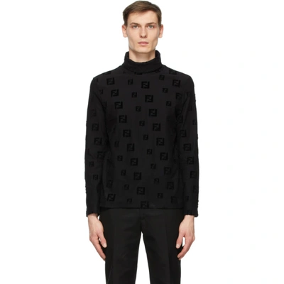 Fendi Cotton Sweater With Allover Ff Logo In Black
