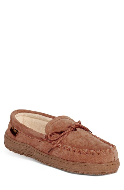 Old Friend Moccasin Slipper In Chestnut Leather
