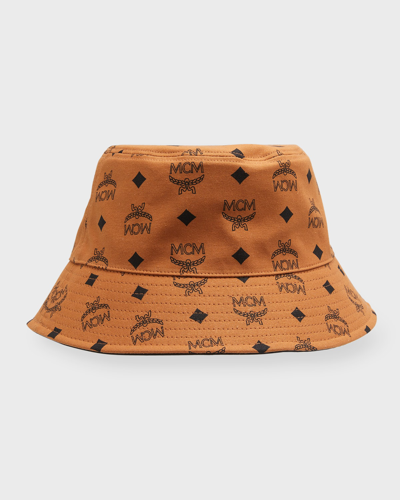 Mcm Logo Faux Leather Bucket Hat In Brown
