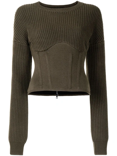 Rta Fitz Paneled Ribbed Cotton Sweater In Tanker
