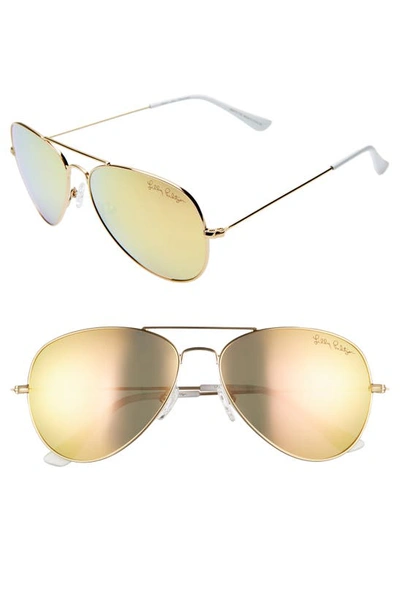 Lilly Pulitzerr Lexy 59mm Polarized Aviator Sunglasses In Shiny Gold/ Gold Mirror