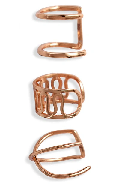 Sterling Forever Simple 3-pack Ear Cuff Set In Rose Gold