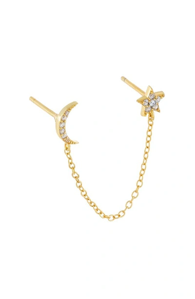 Adinas Jewels Pave Moon & Star Double Stud Earring In Gold