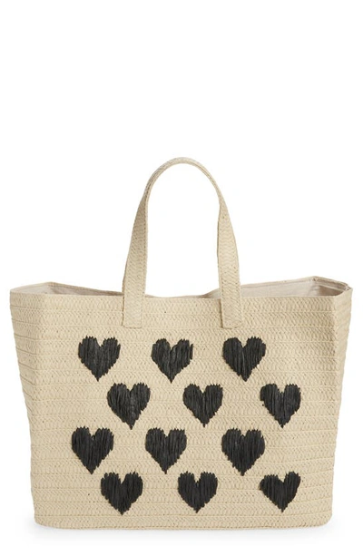 Btb Los Angeles Be Mine Straw Tote In Natural/black