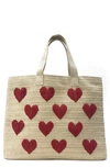 Btb Los Angeles Be Mine Straw Tote In Natural/ Red