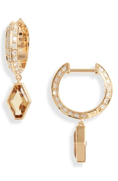 Sorellina Pavé Garnet Huggie Hoop Earrings In Yellow Gold