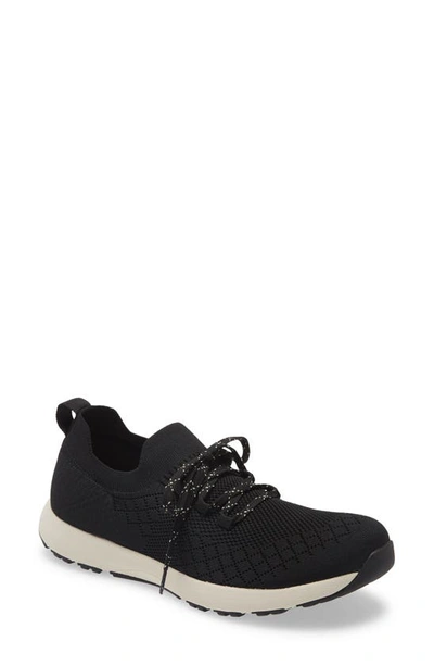 Traq By Alegria Froliq Knit Trainer In Black Leather