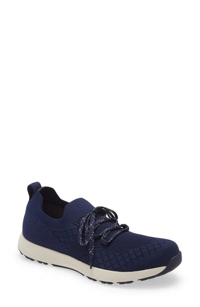 Traq By Alegria Froliq Knit Trainer In Navy Leather