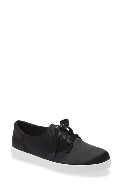 Alegria Poly Sneaker In Black Satin Leather