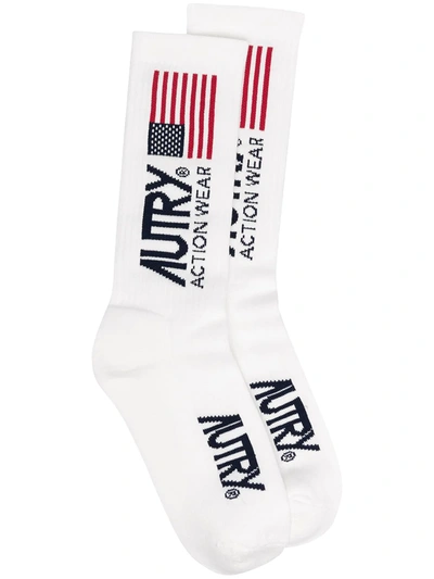 Autry American Flag Intarsia Socks In White