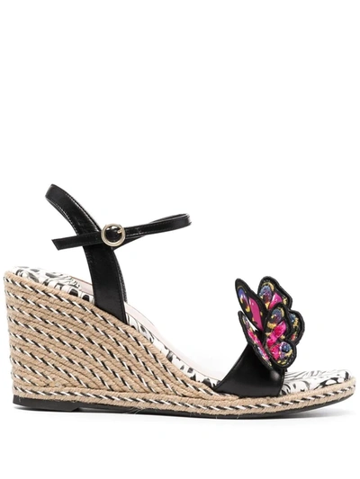 Sophia Webster Riva Butterfly-appliqu Leather Espadrille Wedge Sandals In Black Multi