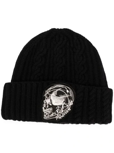 Alexander Mcqueen Embroidered Skull Beanie Hat In Black