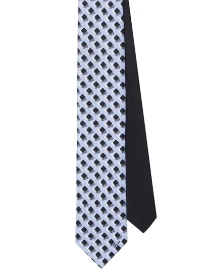 Prada Geometric-print Silk Tie In Blue